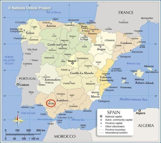 Siviglia sulla mappa di Spagna