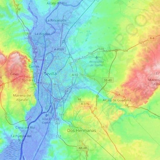 Mappa altimetrica di Siviglia