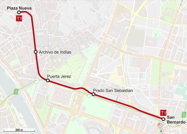 Mappa delle stazioni del tram di Siviglia